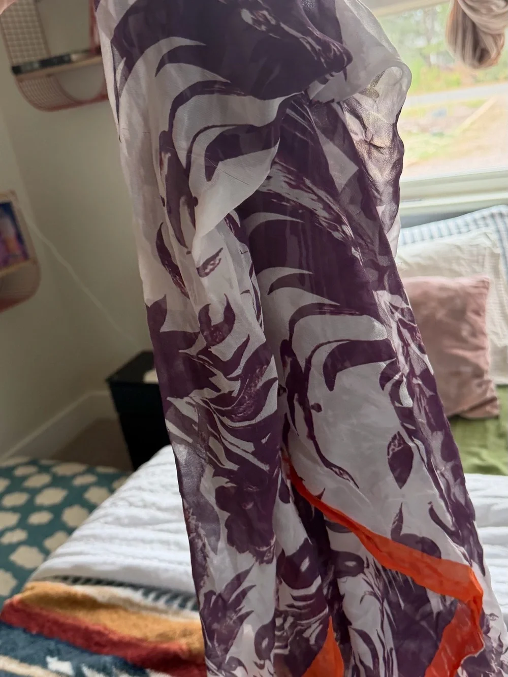Purple Floral Maxi Skirt with Orange Trim